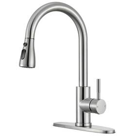 Az-us-soebiz-cfslt-bn-01 Soebiz Kitchen Faucets With Pull Down Sprayer High Arc Single Handle Stainless Stee