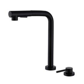 Sumerain 975516890046 2 Hole Kitchen Sink Faucet With Pull Out Sprayer Black Side Single Handle Front