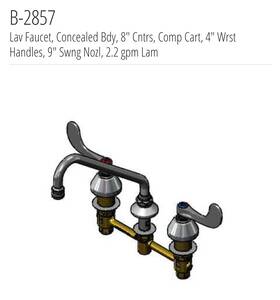 B-2857 T&s Lav Faucet/concealed Bdy/8 Inch Cntrs/comp Cart/4 Wrst Handles/9 Swng Nozzl