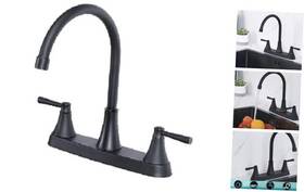 Tdlkf029w-b Tadelan 3 Hole Kitchen Faucet Matte Black Two Black-w Without Side Sprayer