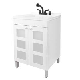 Tehila 019442573270 White Utility Sink Cabinet Pull-out Faucet Soap Black