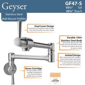 Ticor 812164032540 Stainless Steel Pot Filler Faucet - Wall Mount Articulating Smooth Finish New