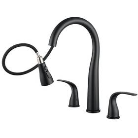 Jq-cf-3005-b Tioriy Black Kitchen Faucet 3 Hole With Pull Down Sprayer 2-handle High Arc