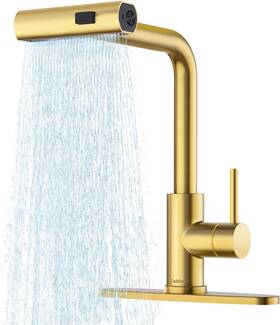 Tohlar 313033294231 Gold Kitchen Faucet Waterfall With Pull Down Sprayer 3 M