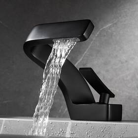 Topshower 885316200098 Matte Black Bathroom Sink Faucet Vanity Waterfall Single Handle Deck Mount Tap