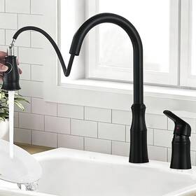 Top260105 Topshower Black Kitchen Sink Faucet Pull Out Sprayer Single Handle Swivel Spout Mixer Tap