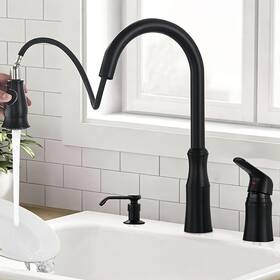 Top260106 Topshower Kitchen Sink Faucet Pull Out Sprayer Single Handle Mixer Tap With Soap Dispenser