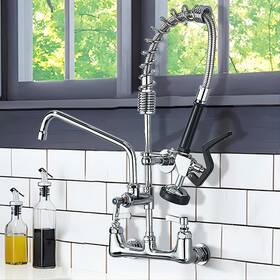 Topshower Top260506 25 In Commercial Kitchen Sink Faucet 8 Inch Center Spring Pull Down Sprayer Mixer Tap