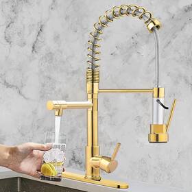Trading Co. Ltd 445042268224 Gold Kitchen Faucet Pull Down Sprayer Spring Design High Arc Single Handle Tap