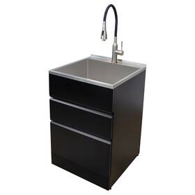 Transolid 608197214455 22 Inch X22 Metal Laundry/utility Sink And Cabinet In Matte Black X