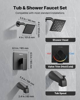 Vevor 197988892434 4 Inch Black Tub And Shower Faucet Set - Complete Brass Package With Valve