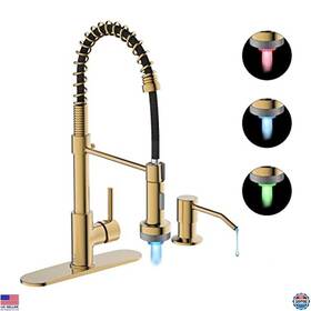Kf-gb-1701 Visit The Casavilla Store Brushed Gold Led Kitchen Faucet With Soap Dispenser And Pull Down Sprayer