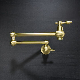 Ct170 Wall Mount Brass Kitchen Pot Filler Fold Faucet Folding Cold Tap Brushed Gold Us