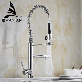 Mh-4829 Wanfan Tall Chrome Brass Kitchen Faucet With Pull-out Spray Single-handle Deck Mount