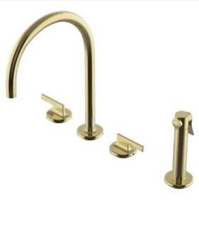 07-03730-41427 Waterworks Gooseneck Kitchen Faucet Lever Handles And Spray Unlacquered Brass
