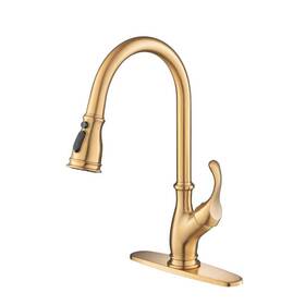 Qj-k-1176ngd Wellfor Single Handle Brush Head Pull Down Sprayer Kitchen Faucet In Brushed Gold Deck