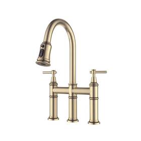 Wa-thsp002bg Wellfor Pull Down Kitchen Faucets 9.05 Inch Residential Gooseneck 3-hole Brass Gold