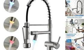 Nickel-04 Whisper08 V0610bn Kitchen Faucets Commerical Led Faucet With Pull Brushed