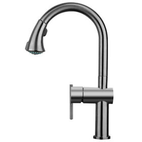 Whs1971-sk-gm Whitehaus Ss Sgl-hole Faucet With Gooseneck Swivel Spout Pull Down