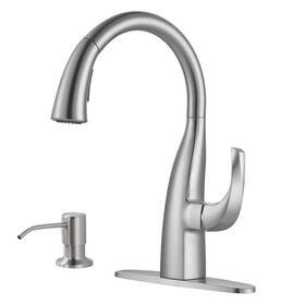 2311701-s Wowow Single Handle Pull Down Sprayer Kitchen Faucet With Soap Dispenser In Brushed