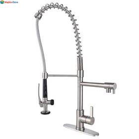 2312000-amus Wowow Commercial Kitchen Faucet Deck Mount With Pre-rinse Sprayer 28 Inch Height Solid Br