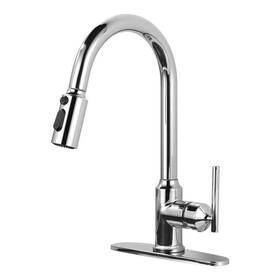 2312701c-bhhd Wowow Single Handle Deck Mount Gooseneck Pull Down Sprayer Kitchen Faucet With In
