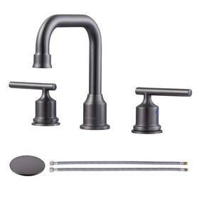 2320300v-bhhd Wowow 8 Inch Widespread Double Handle Bathroom Faucet With Drain Kit In Black Stainless