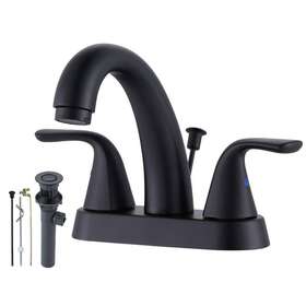 2323000b-bhhd Wowow Mid Arc Bathroom Faucet 4 Inch Double Handle With Drain Kit In Matte Black
