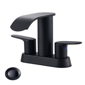 2326900b Wowow 4 Inch Centerset 2-handle Mid Arc Bathroom Waterfall Faucet With Drain Kit In