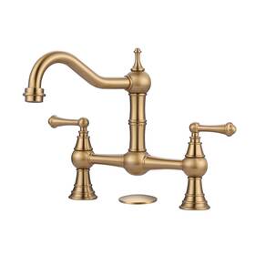 B09mqntyc8 Wowow Gold Bridge Kitchen Faucet 2-hole 2-handle Antique Brass 8-inch