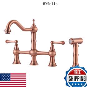 B0cgj2j8p2 Wowow Solid Brass 8 Inch Bridge Kitchen Faucet With Side Sprayer 2-handle Copper Fin