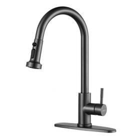 Vg2312601v-hd Wowow Single Handle Deck Mount Gooseneck Pull Down Sprayer Kitchen Faucet In Brushed