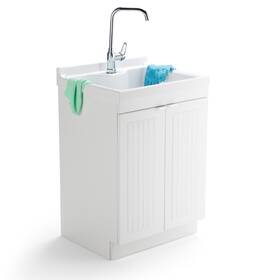 Wyndenhall 840469091436 Bishop Laundry Cabinet With Faucet And Sink Pure White 24ftft W X 47.8ft