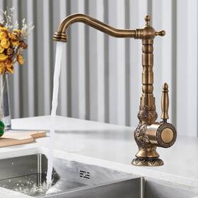 Xifumixertaps 642033144735 Antique Brass Kitchen Sink Faucet 1 Hole Single Handle 360 Swivel Mixer Taps