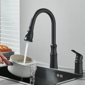 Xifumixertaps 797334202629 Black Kitchen Faucet With Pull Down Spray Single Handle 2 Holes Sink Mixer Taps