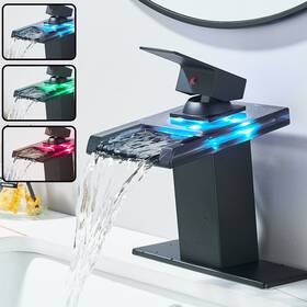 Xifumixertaps 797334203077 Led Bathroom Sink Faucet Matte Black Waterfall Single Hole Handle Vanity Faucets