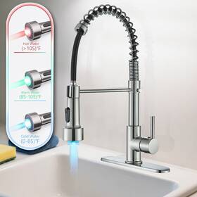 Xifumixertaps 797334203381 Brushed Nickel Kitchen Faucet Led Pull Down Sprayer Single Handle Mixer