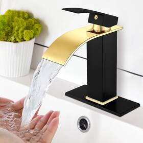 Xifumixertaps 797334203435 Bathroom Sink Faucet Waterfall Lavatory Vanity Single Handle Black&gold