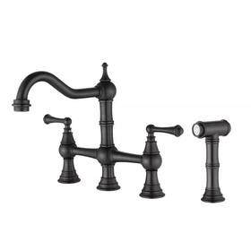 Yonki Sunshin Inc 726084138582 Bridge Double Handles Pull Out Side Sprayer Kitchen Faucet Deckplate Included In
