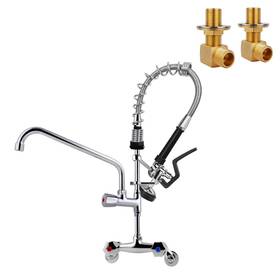 Yoogyy 631384365470 Commercial Wall Mounted Faucet With Pre-rinse Sprayer And 12-inch Swing Spout