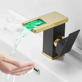 Zexzen Lsw0425 Led Bathroom Sink Faucet Waterfall Single Handle Vanity Basin Mixer Black&gold