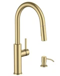 Forious Kitchen Faucet W/soap Dispenser, Modern Brushed Gold, Single Handle. Fixed Price $179.98.