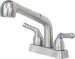 Dual Handle Pull Out Faucet, Stainless Steel Finish, 4 Inch Center Set, Universa. Fixed Price $56.77.