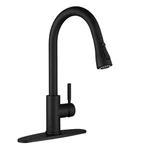 Black Kitchen Sink Faucet With Pull Down Sprayer, Stainless Steel, Single Handle. Fixed Price $105.54.