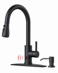 Wash Hands Free - Matte Black Touchless Kitchen Faucet With Soap Dispenser. Fixed Price $179.99.