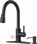 Forious Black Touchless Kitchen Faucet With Soap Dispenser, Matte. Fixed Price $170.05.