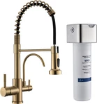Gimili 3-IN-1 Kitchen Faucet W/ Pull-down Sprayer & Water Filter, Brushed Gold. Fixed Price $120.00.