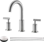 New Comllen Widespread 3 Hole Brushed Nickel Bathroom Faucet W/ Drain TGT-025L. Fixed Price $34.95.