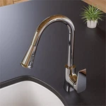 Pemberly Row Polished Chrome Square Gooseneck Pull Down Kitchen Faucet. Fixed Price $281.57.