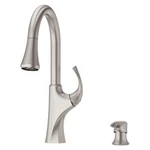 Pfister Miri Kitchen Faucet With Pull Down Sprayer And Soap Dispenser, Single. Fixed Price $179.99.
